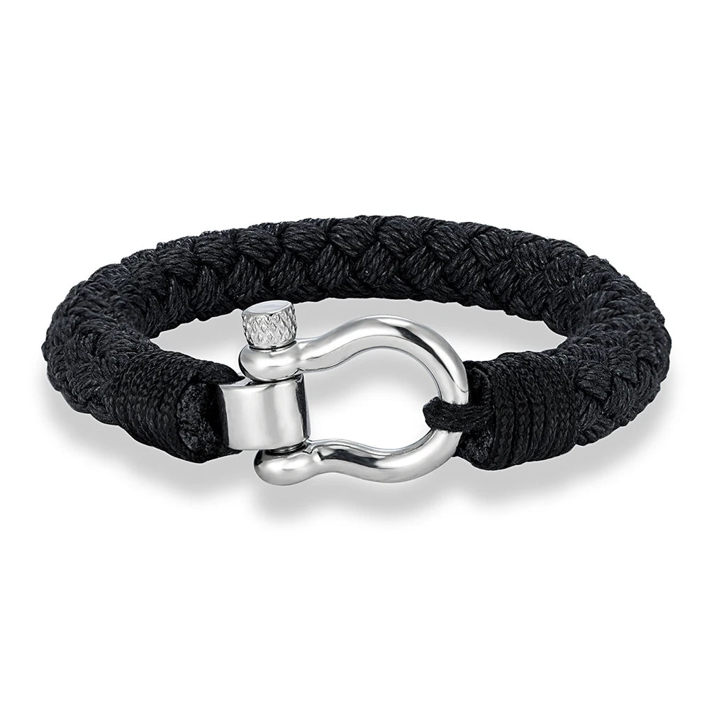 MKENDN Navy Style Wide Rope Bracelet Luxury Men Stainless Steel Shackle Buckle Wrap Bangles Handmade Jewelry Gift