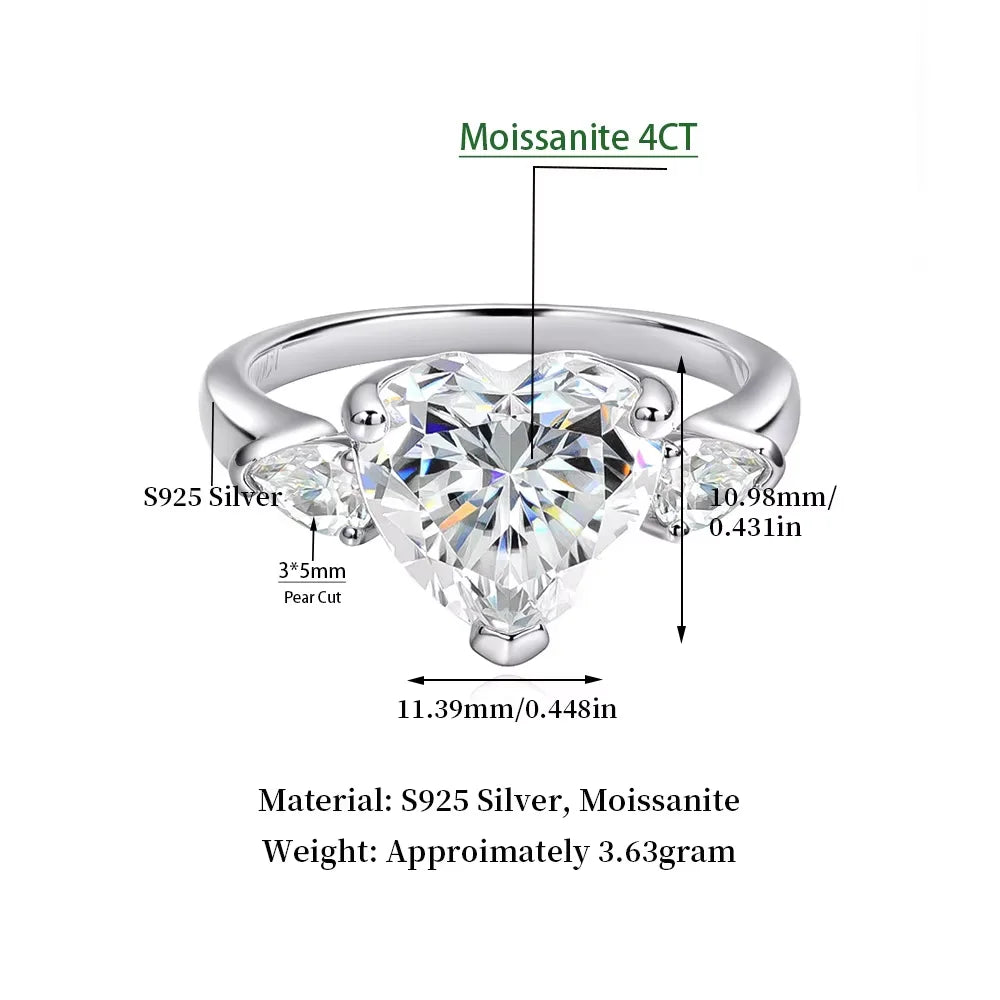Serenity 1-4ct D Color Heart Cut Moissanite Rings for Women Wedding Bridal S925 Sterling Silver Couples Rings Anniversary Gift
