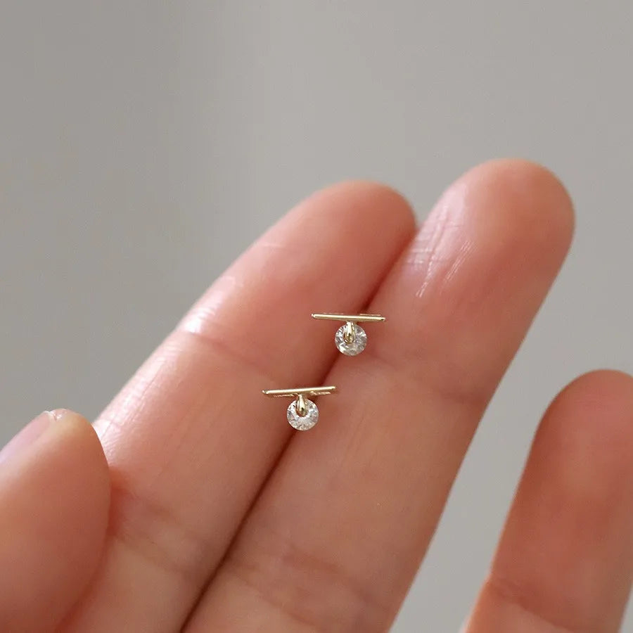 925 Sterling Silver Plating 14K Gold Simple Temperament Zircon Earrings for Women  Korean Fashion Jewelry Accessories