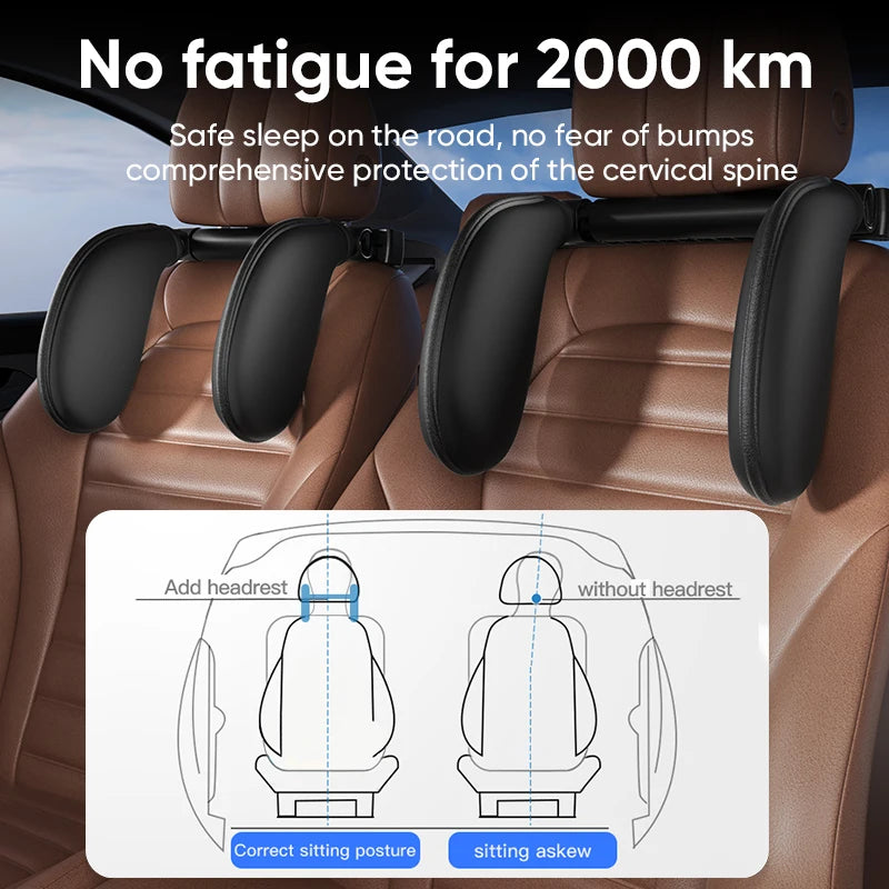 Ergonomic 360° Adjustable Auto Cervical Pillow with Memory Foam & Side Pads One-Click Sleep Headrest for Car Travel BMW Benz - Madeinsea©