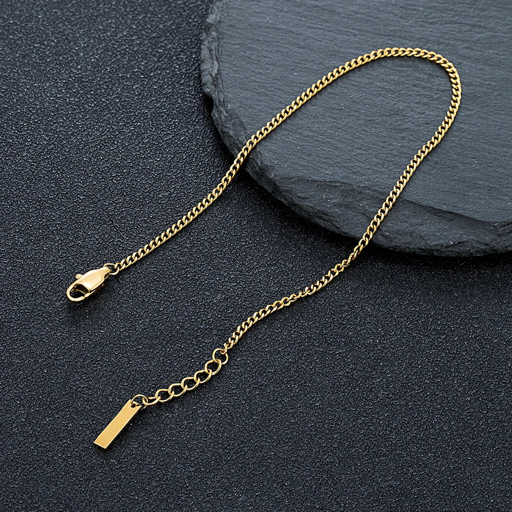 MKENDN Minimal Cuban Link Chain Bracelet 3mm Waterproof Bracelet Men Women Chain Bracelet Couple Jewelry Gifts