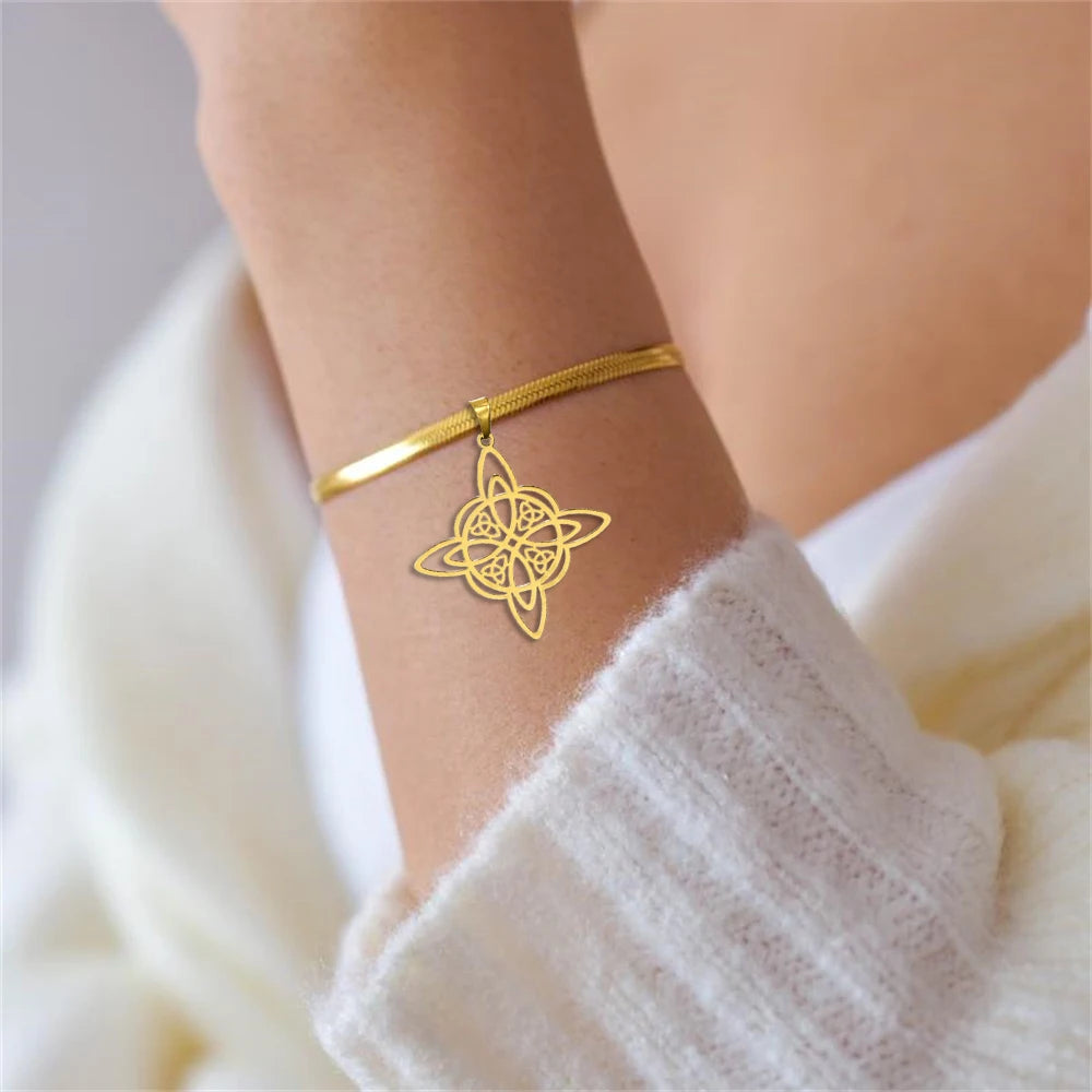 Fashion Witch Knot Pendant Bracelet for Women Classic Snake Chain Stainless Steel Gold Color Bracelet Jewelry Gift Wholesale