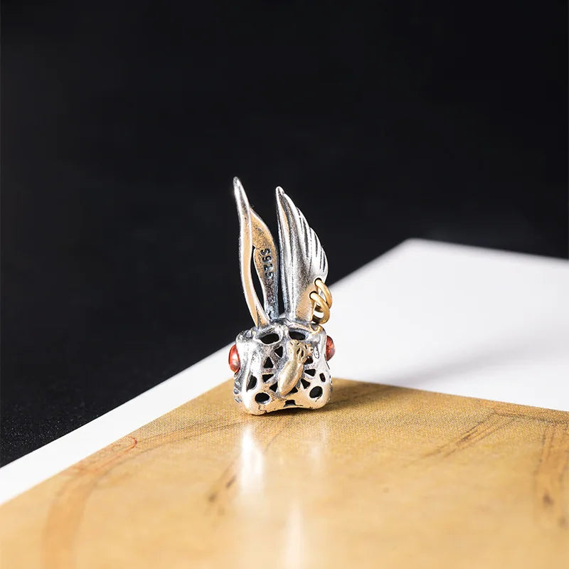 MKENDN 100% 925 Sterling Silver Punk Rock Long Ears Red Eyes Rabbit Pendant For Necklace Men Women Fashion Accessories Jewelry