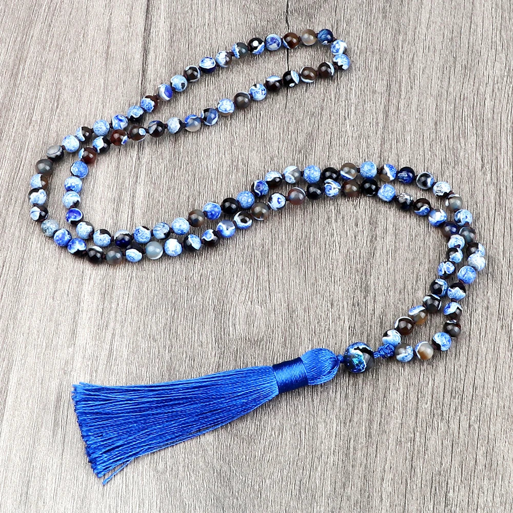 108 Mala Beaded Tassel Necklace Tiger Eyes Turquesa Meditation Yoga Jewelry Women Malachite Bohemian Ethnic Amazonite Necklace