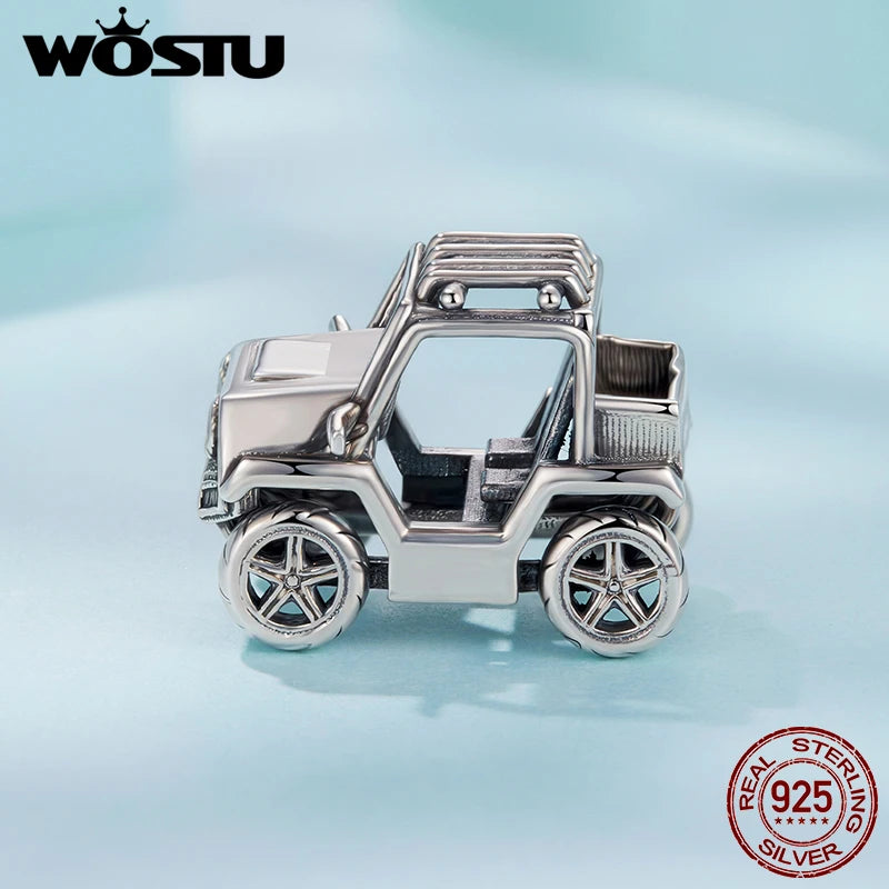 WOSTU 925 Sterling Silver Vintage Car Beads Off-road Vehicles Charm Pendant Fit Original Bracelet DIY Gift For Family