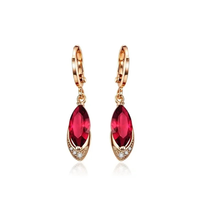 Women's Fashion Earrings Exquisite Ruby Pendant Earrings Female Personality Wild Jewelry 14k Gold Jewelry Real Gold Earrings - Madeinsea©