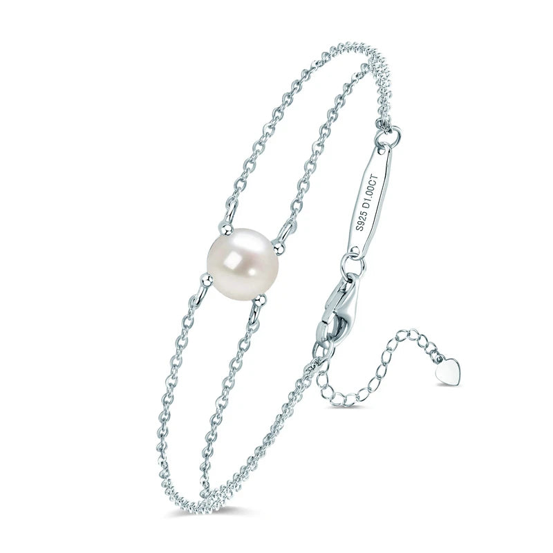 Fashion Women's Single Stone Double Chain Bracelet 6.5mm Round Month Birthday Stone Bracelet 925 Sterling Silver Jewelry Gift