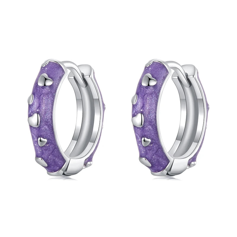BAMOER 925 Sterling Silver Cute Purple Heart Hoops Earrings, Lightweight White Gold Plated Hoop Earrings for Women SCE1822