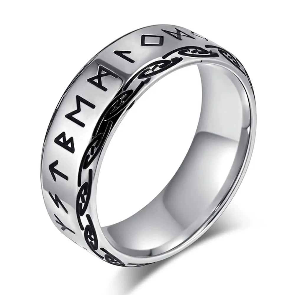 Nordischer Wikinger-Text Edelstahlring Herrenring Nischenpersönlichkeit Modekleidung Geschlechtsloser Handschmuck