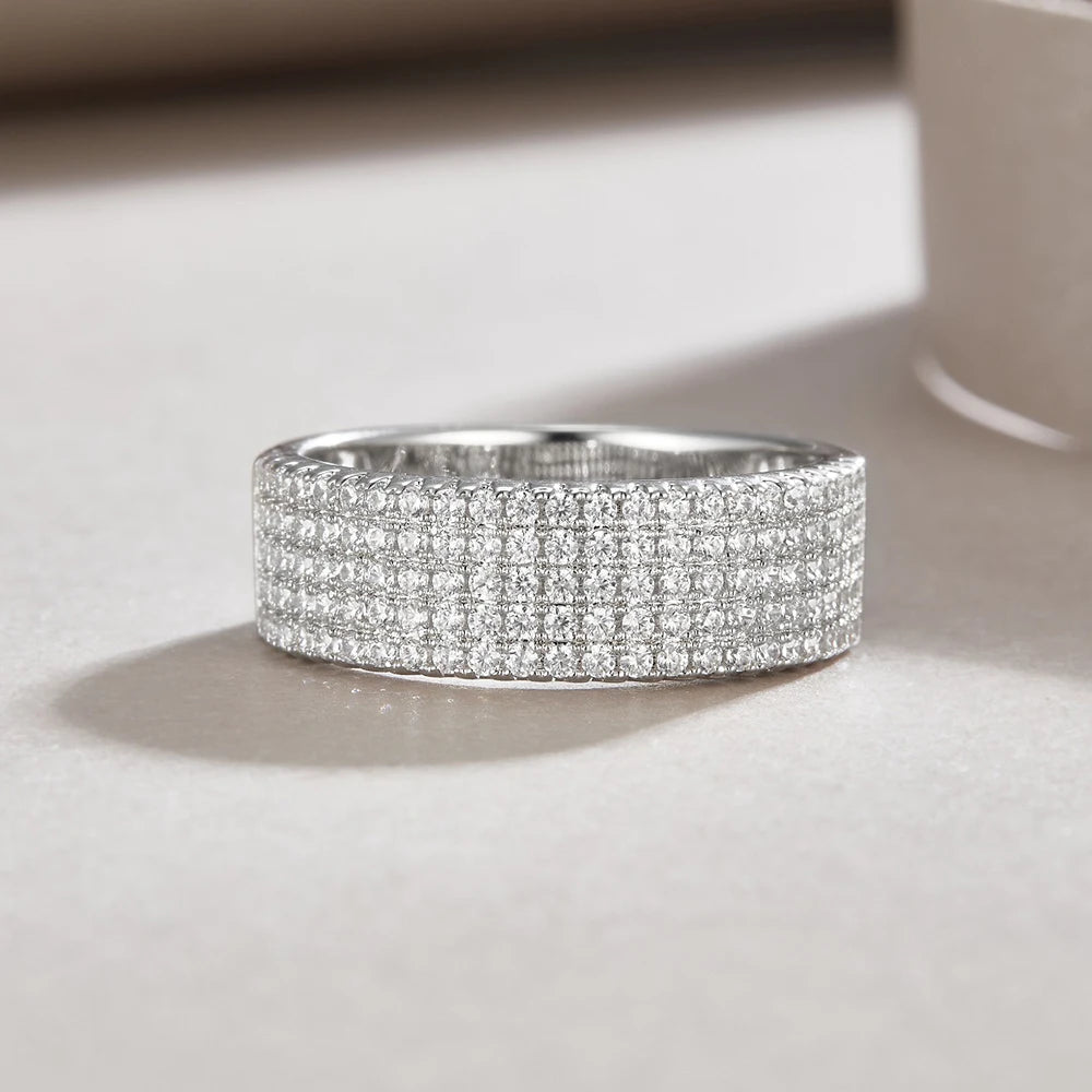 Serenity 5 Row D Color Moissanite Rings Women Gift 100% S925 Sterling Silver Plated 18K Lab Diamond Eternity Rings Fine Jewelry - Madeinsea©