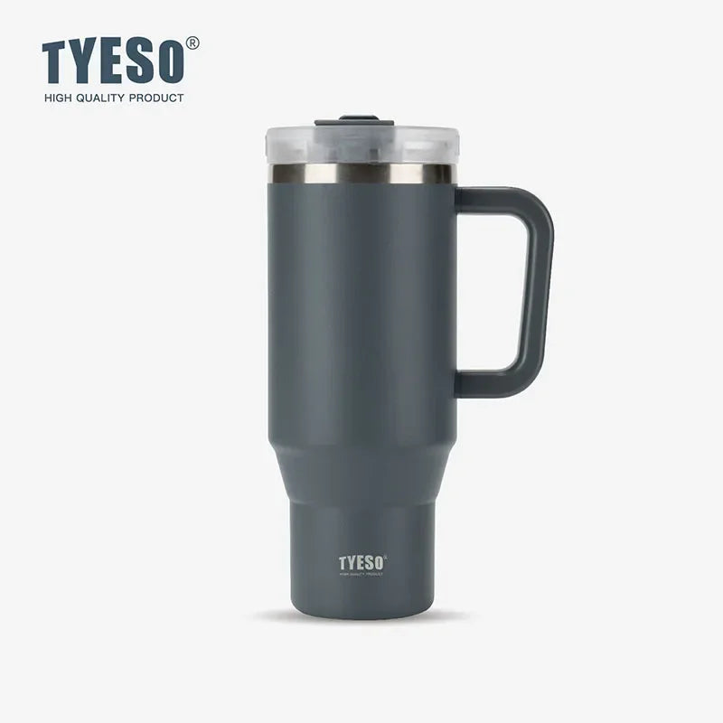 Tyeso 900/1200ml Stainless Steel Vacuum Insulated Travel Mug BPA Free Hot & Cold Coffee Tumbler with Handle Straw Tumbler Bottle
