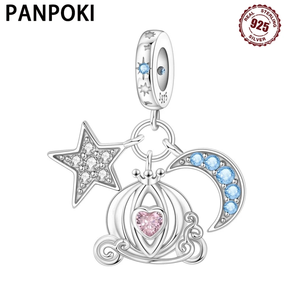 PANPOKI 925 Sterling Silver Star Moon Pumpkin Carriage Beads Original Pendants Bracelet Charm Jewelry Party DIY Trendy Gifts