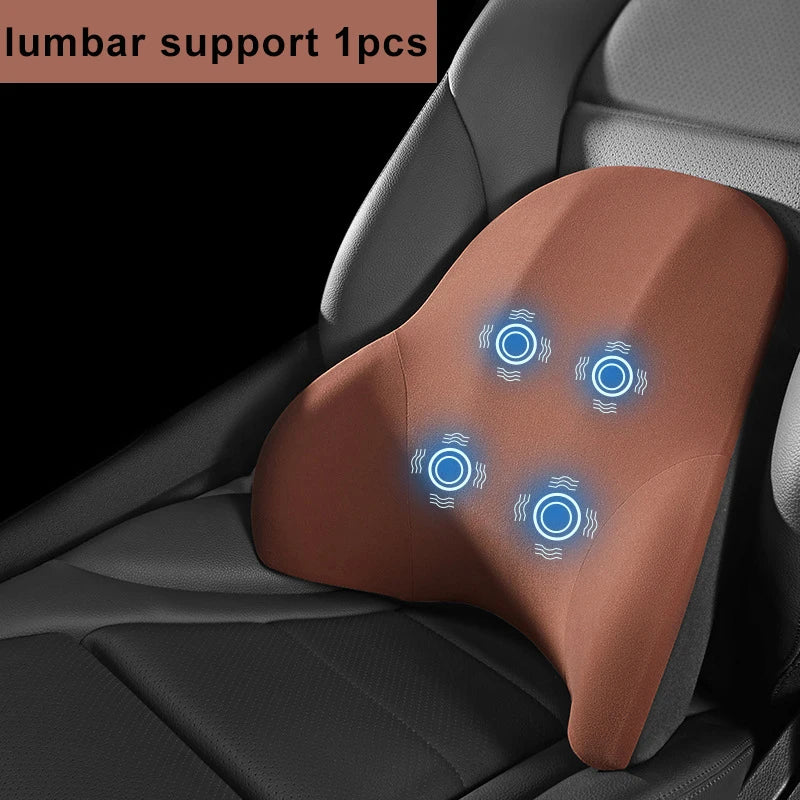 PU Leather Car Lumbar Support Pad Memory Foam Car Neck Pillow Head Waist Back Support Car Headrest Back Cushion Car Seat Pillow - Madeinsea©