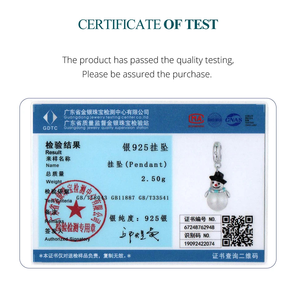 BAMOER Solid 925 Sterling Silver Pearl Snowman Pendant Bead fit Original Bracelet & Necklaces Jewelry DIY bamoer Charm BSC1071