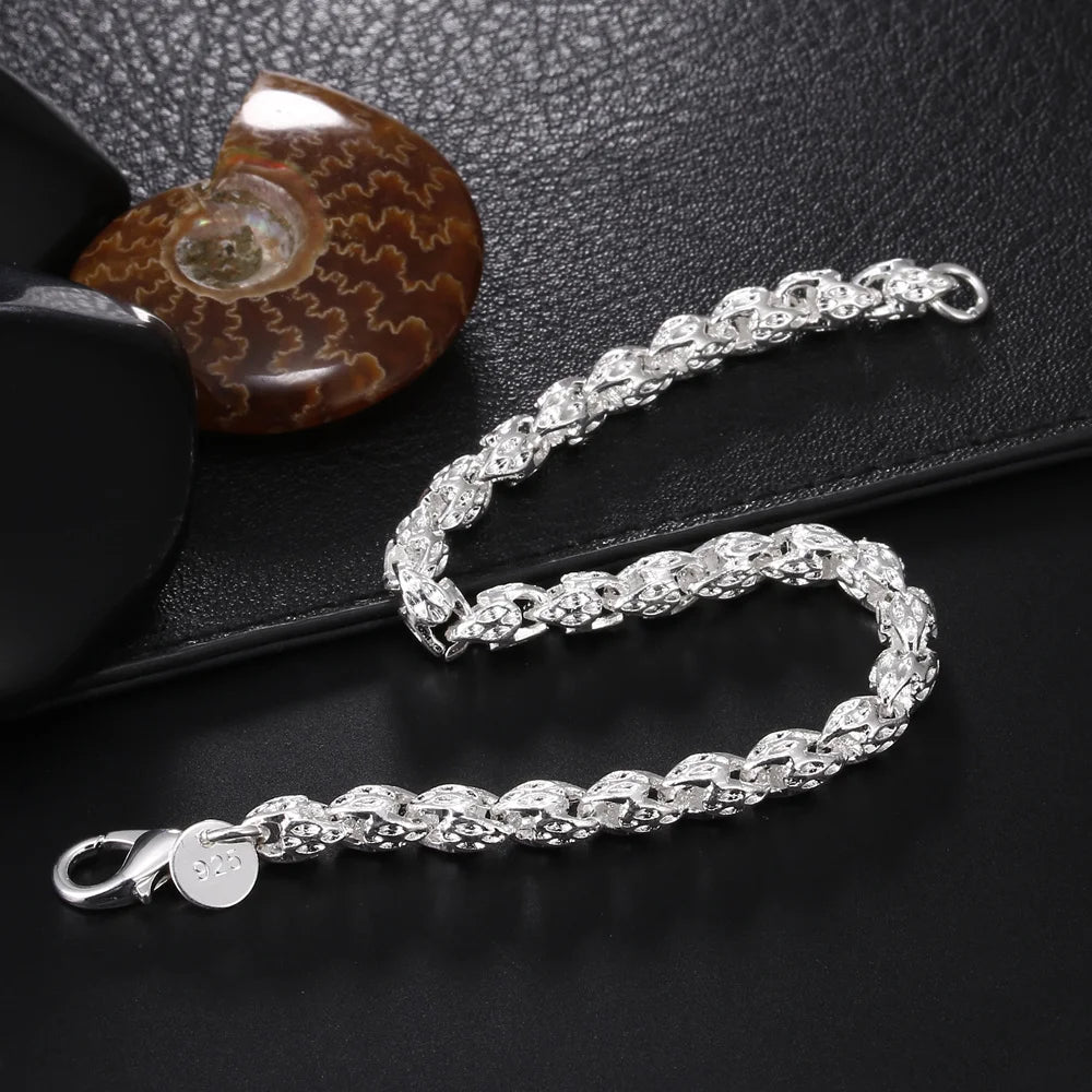 Noble 925 Sterling Silver Square Solid Chain Bracelet for Women Men Charm Party Gift Wedding Fashion Jewelry - Madeinsea©