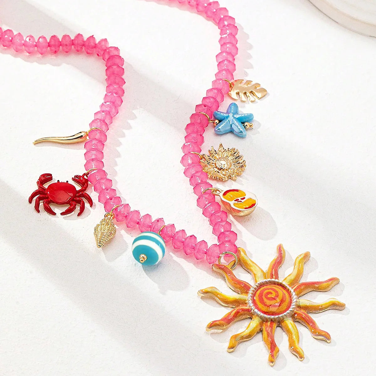 Summer Beach Vacation Sea Star Conch Shell Pendant Short Necklace