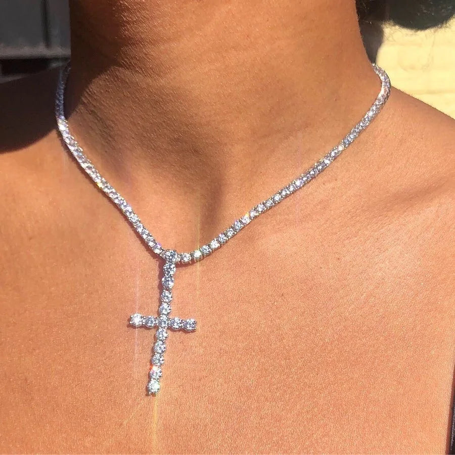 2023 Y2K Pearl Cross Pendant Necklace Hip Hop Retro Women Religious Zircon Chain Necklaces Girls Punk Party Trendy Jewelry Gifts