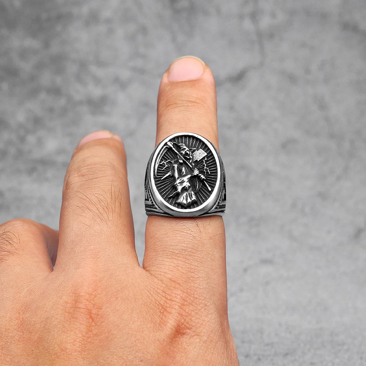 Sensenmann Männer Ringe 316L Edelstahl Punk Rock Soul Scythe Rap Party für Biker Männlichen Freund Schmuck Beste Geschenk Großhandel