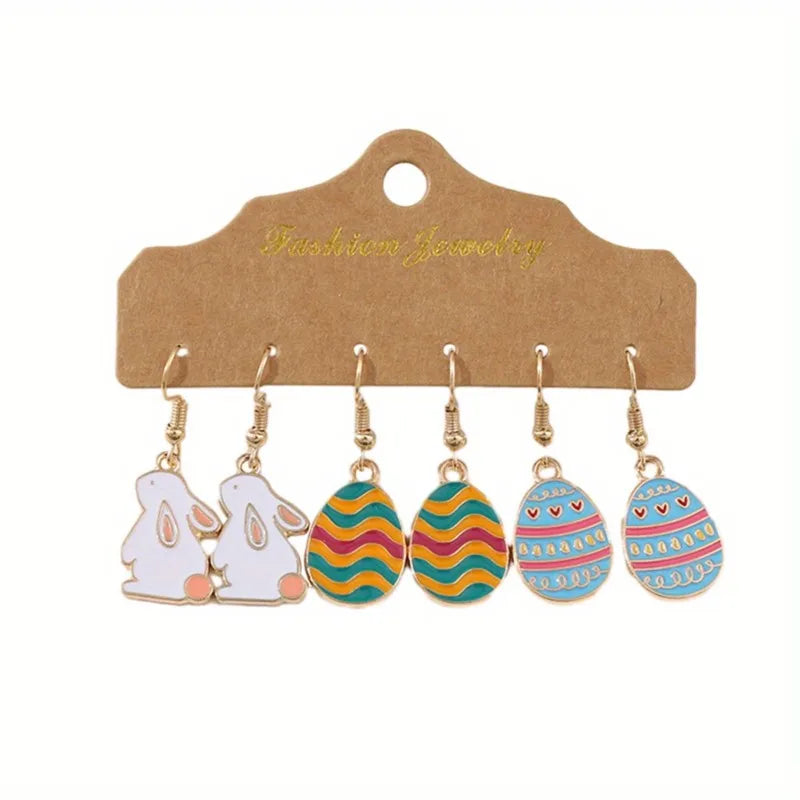 6pcs/set Rabbit Egg Design Dangle Earrings for Women Cute Fashion Cartoon Easter Earrings Party Jewelry Gifts
