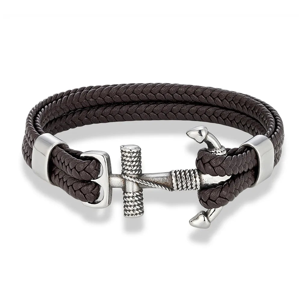 MKENDN Navy Style Men Vintage Anchor Bracelet Handmade Woven Multilayer Leather Bracelets Women Cuff Wrap Rope Wristband Gift