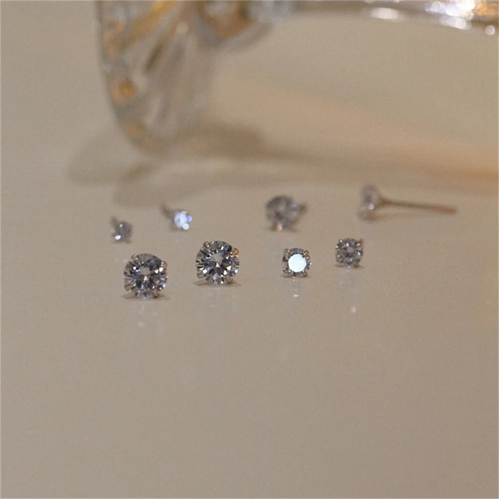 Men's Zircon Silver Color Stud Earrings Hip Hop Rhinestone Earring For Women Men's Street Jewelry Elegant Fashion Accessories