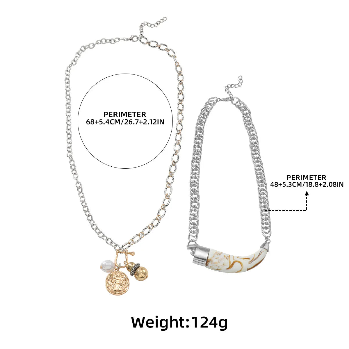 ZAA Cow Horn Multi-layer Imitation Pearl Geometry Women's Punk Necklace