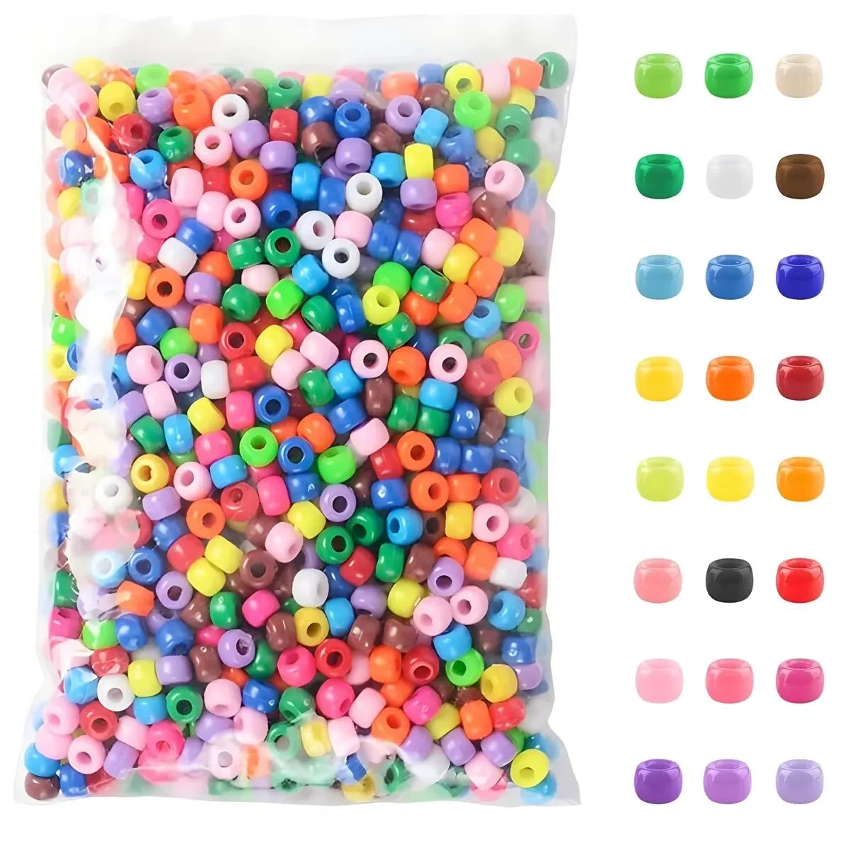 500/1200pcs Pony Candy Colorful Plastic Beads For Jewelry Making DIY Hair Braiding, Bracelet Necklace Handicrafts Small Business