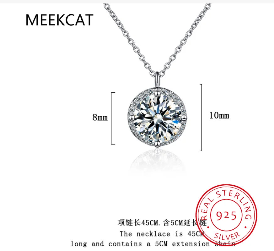 Collier pendentif solitaire en moissanite D de 6,5 mm et 1 carat, plaqué or 18 carats, chaîne en argent 925 véritable. Bijou pour femme.