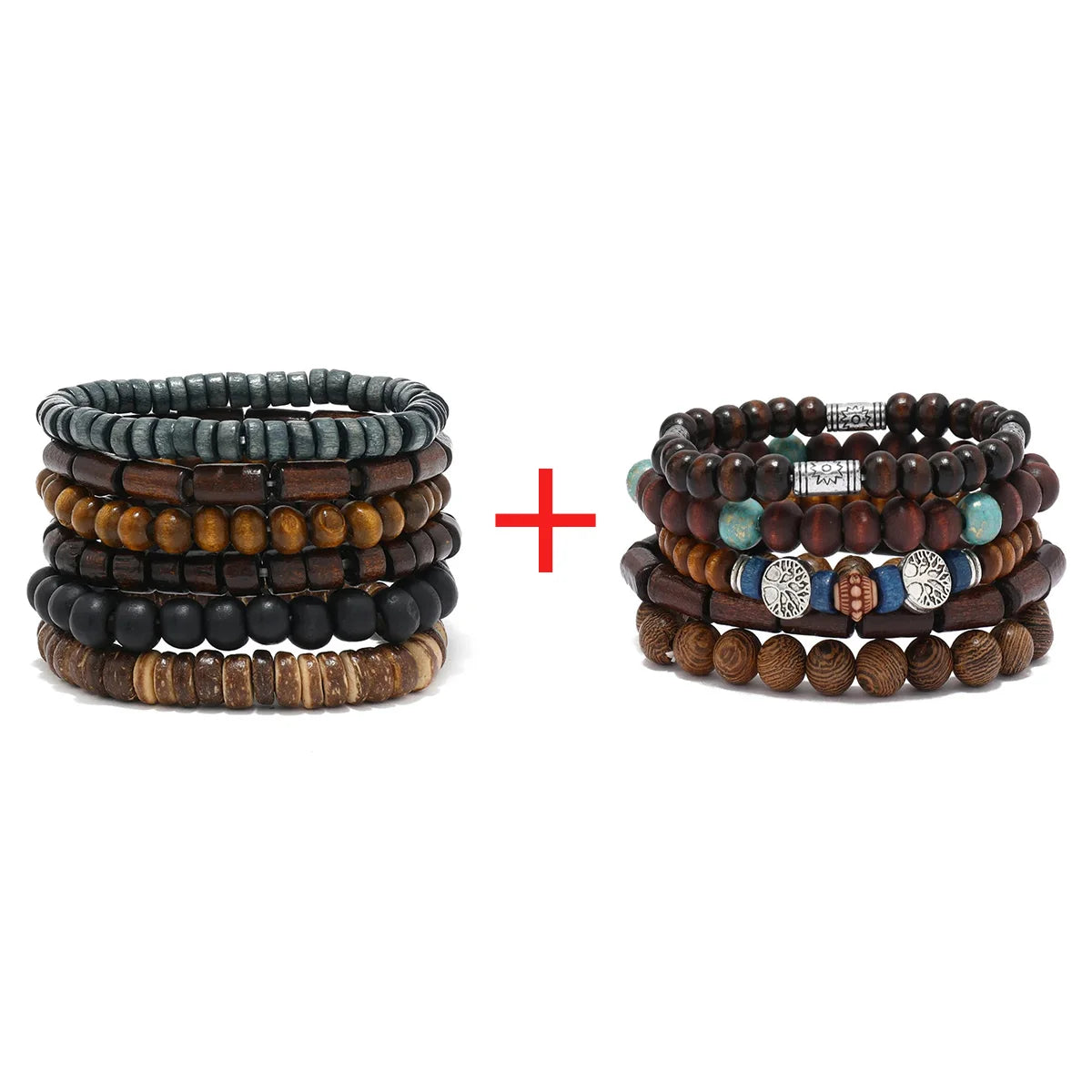 Vintage Cross Multi-Layer Beaded Wooden Beads Men's Bracelet Multi-Piece Set Bracelet