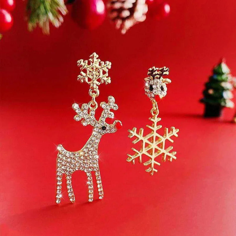 Exquisite Rhinestone Elk Earrings for Women Girls Shiny Crystal zircon Snowflake Deer Dangle Earring Christmas New Year Jewelry
