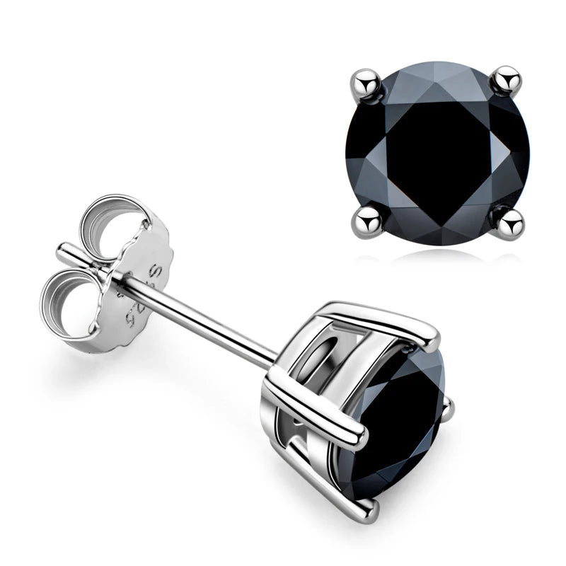 OXTAO Black Moissanite Stud Earrings 6.5mm 1.0ct Men's and Women's GRA Certified Solitaire Stone Piercing Earrings Jewelry Gift