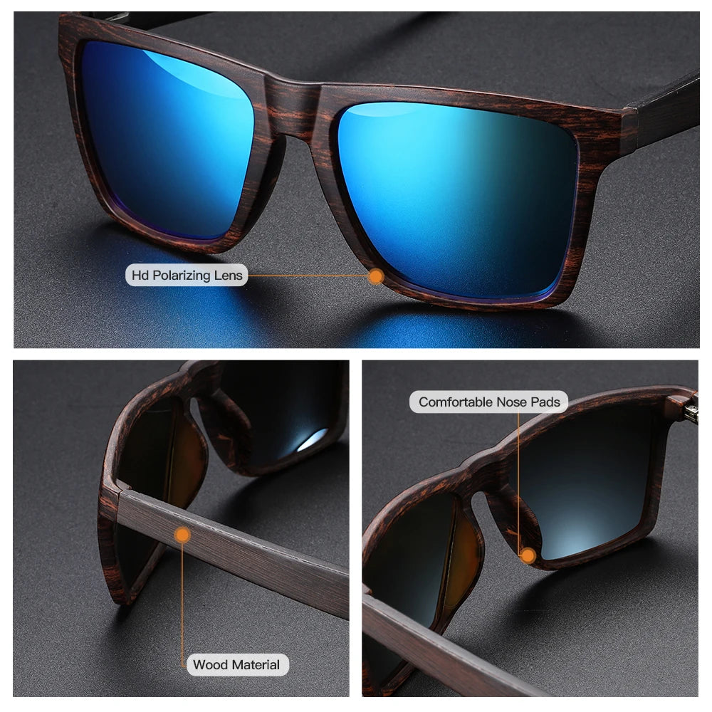 XSW Wood Sunglasses Men Women Polarized Rivet Square Brand Designer Real Wood Temple Sunglasses Vintage Glasses 5515H - Madeinsea©