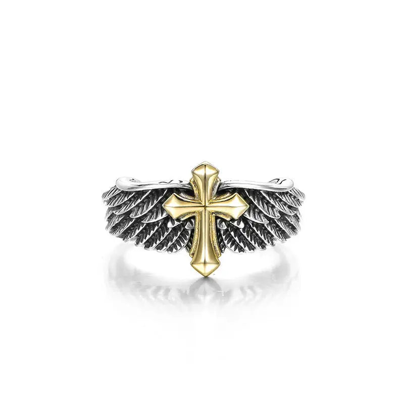 Retro Cross Feather Graffiti Ring For Men Punk Gothic Adjustable Ring Handmade Rock Hiphop Unisex Jewelry Accessories Man Gift - Madeinsea©