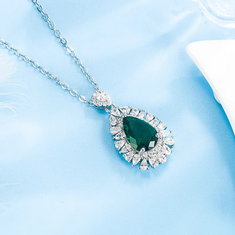 Natural Emerald Jewelry Pendant Silver S925 Colombian 9 Karat Pendant Pear-Shaped Emerald Necklace Pierscionki Pendant Bizuteria - Madeinsea©