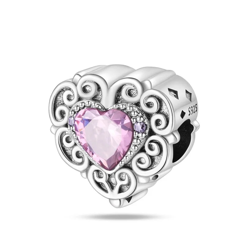 Classic 925 Sterling Silver Pink Retro Heart Shape Lotus Angel Butterfly Charms Beads Fit 3mm Original Bracelets DIY Jewelry