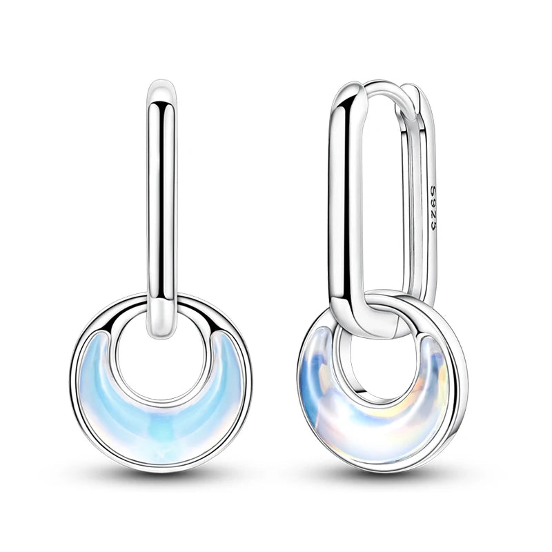 New Earring For Women 925 Silver Sparkling Butterfly Bear Pink Heart Princess Double Hoop Earrings Luxury Party Jewelry