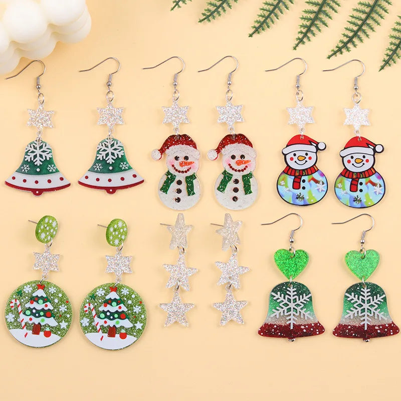 Creative Santa Claus Snowman Embrace Earrings for Women Wear Scarf Snowman Snowflake Pant Shape Pendant Earring Christmas Gifts