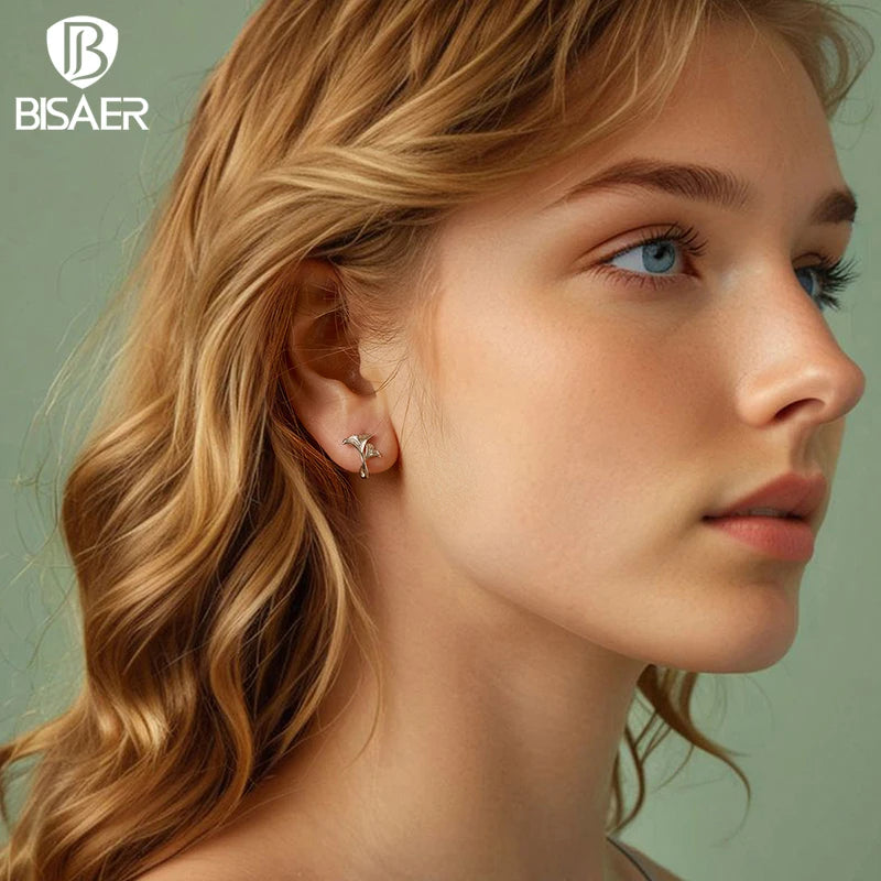 Boucles d'oreilles créoles en argent sterling 925 en forme de feuille de ginkgo plaqué or blanc pour fille, bijoux de mariage romantique, cadeau d'automne