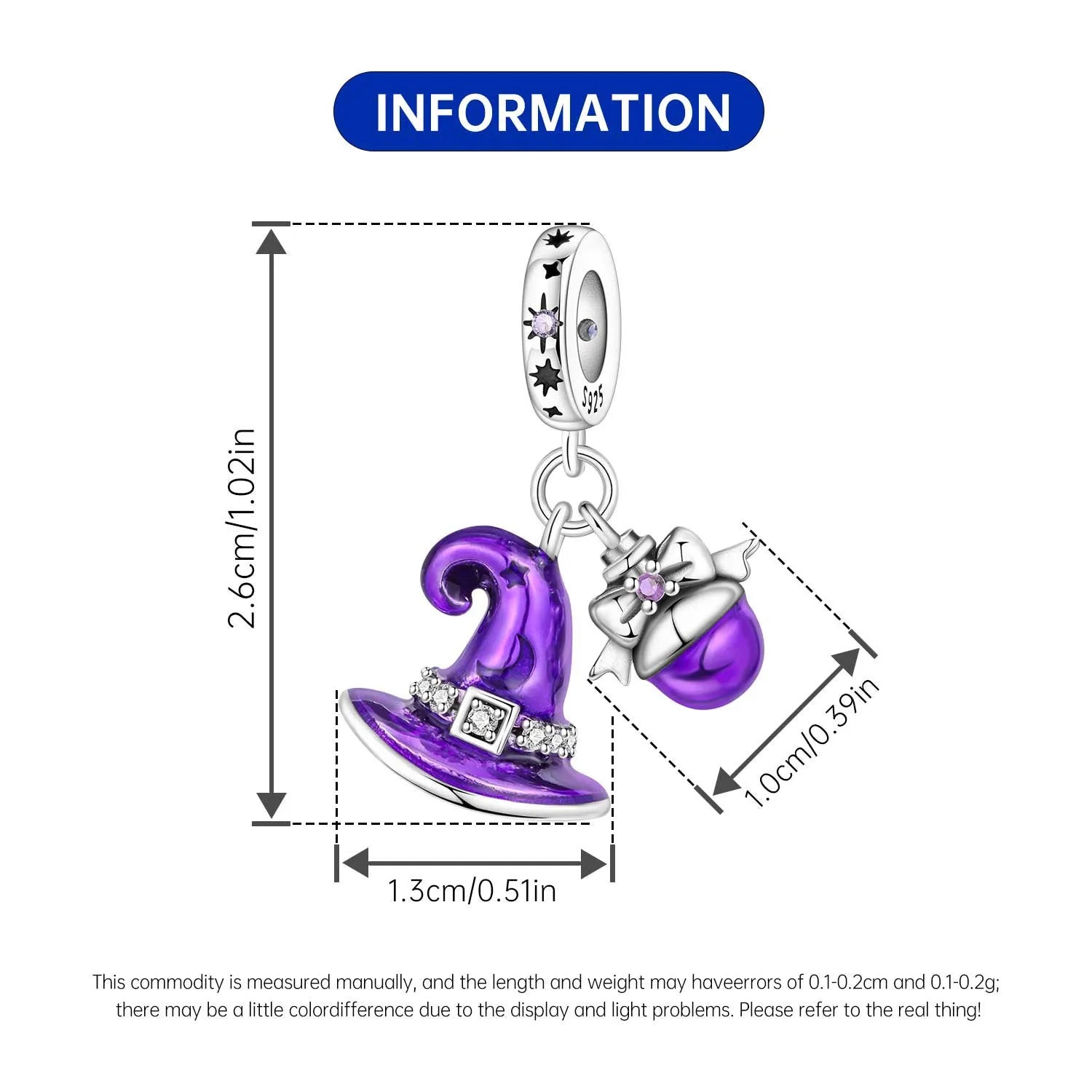 PANPOKI 925 Sterling Silver Purple Magic Hat Pendant Charms Beads Fit Bracelets DIY Party Trendy Gifts Jewelry Accessory