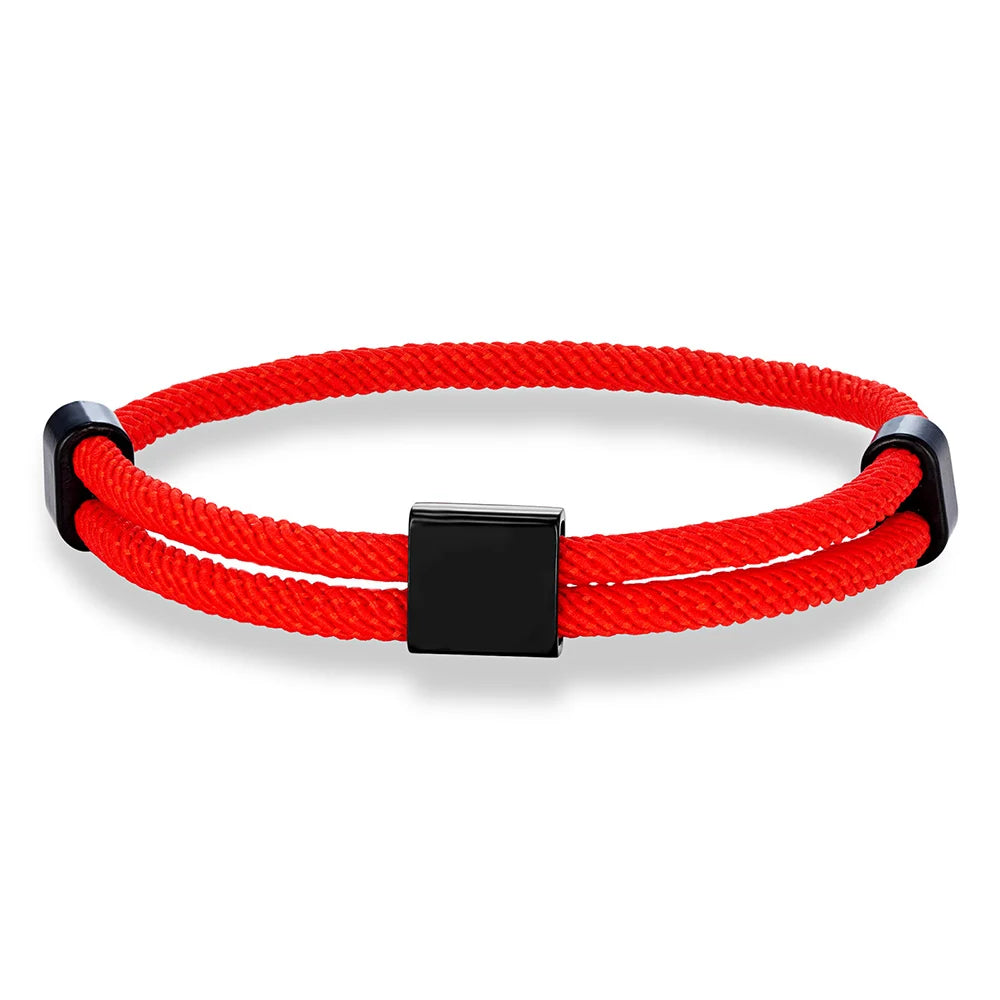 MKENDN SOS Custom logo Name Engrave Text Adjustable Rope Bracelet Customize Stainless Steel Square ID Bracelets For Women Men