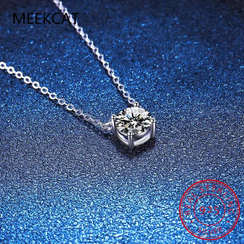 White Gold Plated 1-10CT Moissanite Necklace for Women Classic Four Claws Pendant Wedding Jewelry 925 Sterling Silver GRA
