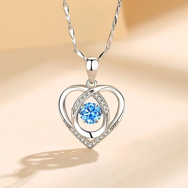 925 Sterling Silver Heart Shaped Necklace Bracelet Set for Women Vintage Korean Crystal Bracelets High Quality Set Party Jewelry - Madeinsea©
