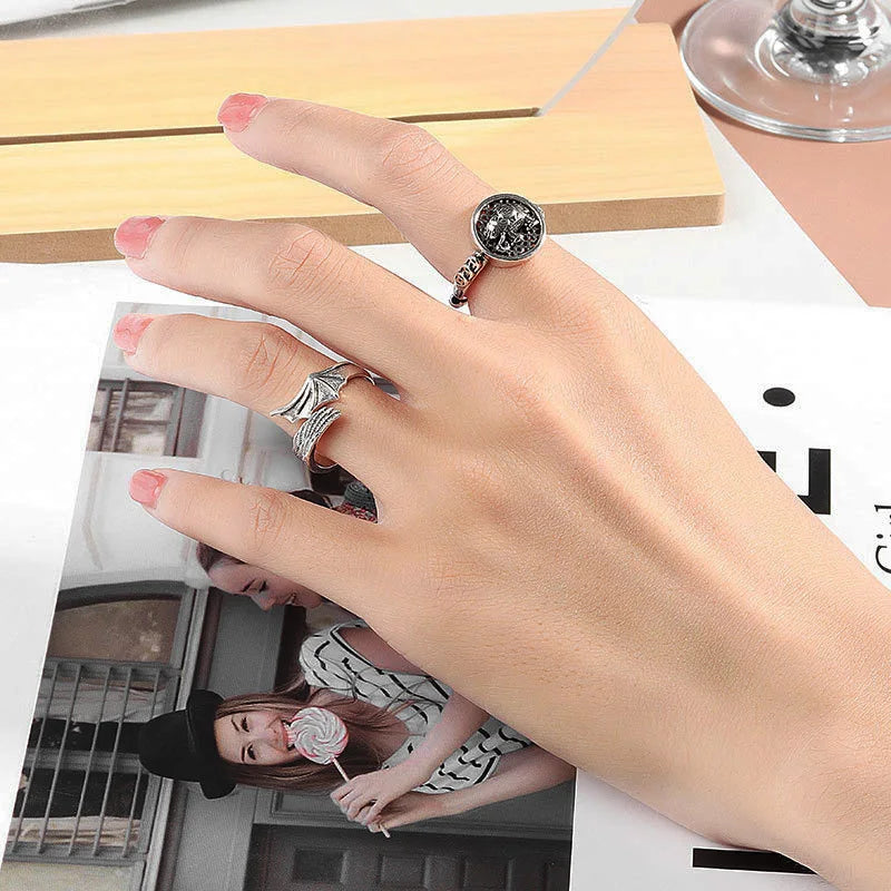 Retro Half Angel Half Demon Wings Creative Ring For Men Women Punk Gothic Open Ring Handmade Jewelry Unisex Accessories Lovers