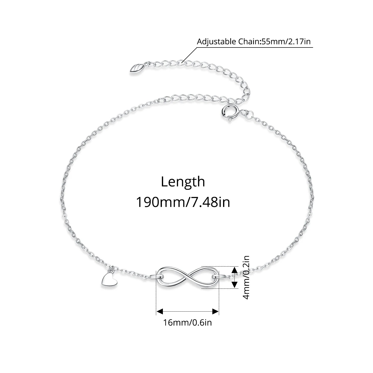 BISAER 925 Sterling Silver Infinity Love Anklet Chain Hypoallergenic Waterproof Anklets For Women Fine Jewelry Vacation Gifts