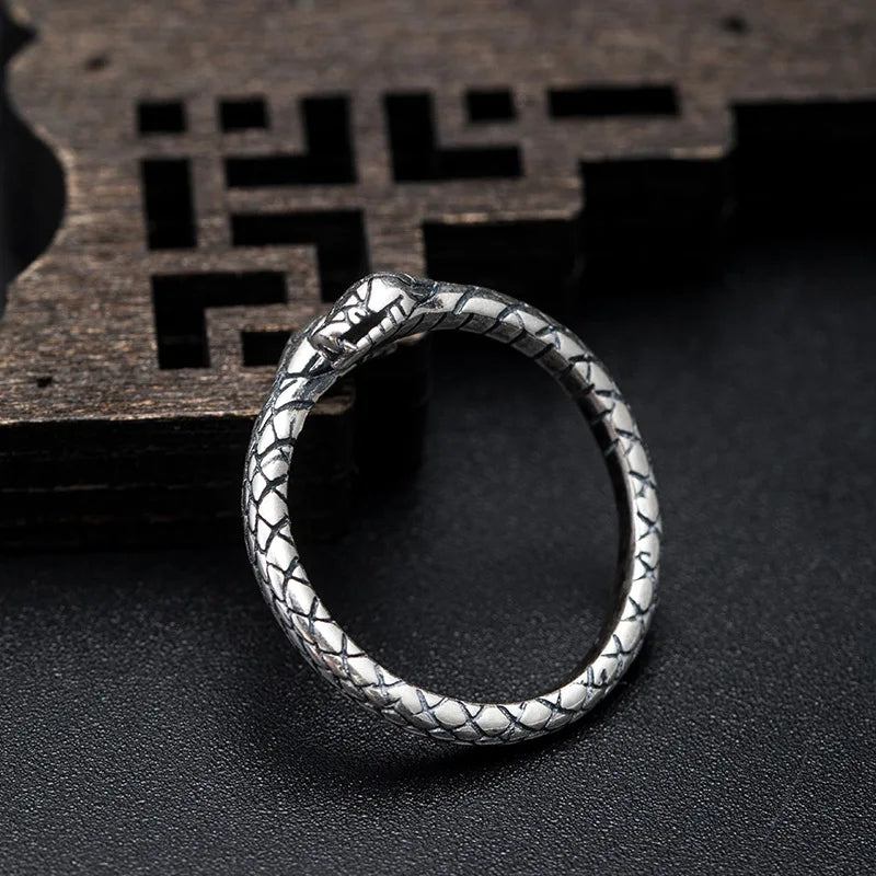 MKENDN Retro Punk Real 925 Sterling Silver Double Head Snake Ring Fashion Personality Stereoscopic Opening Adjustable Jewelry