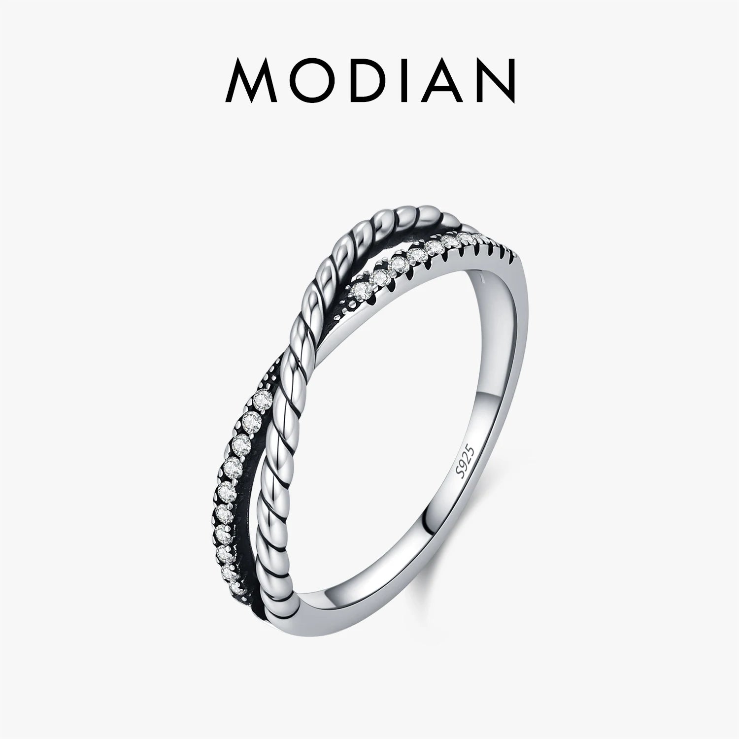 MODIAN Stackable Fashion Rings 925 Sterling Silver Vintage Twist Line Cross Thin Finger Rings For Women Fine Jewelry