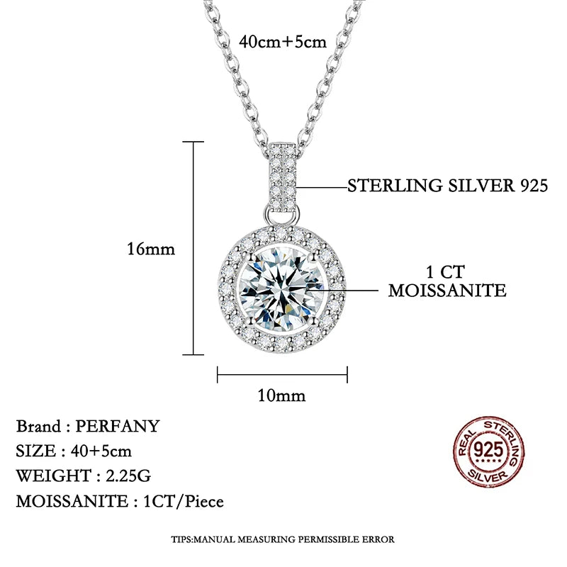 PERFANY 1-5CT Moissanite Necklace for Women S925 Pure Silver Round Laboratory Diamond Pendant Fashionable Wedding Luxury Jewelry - Madeinsea©