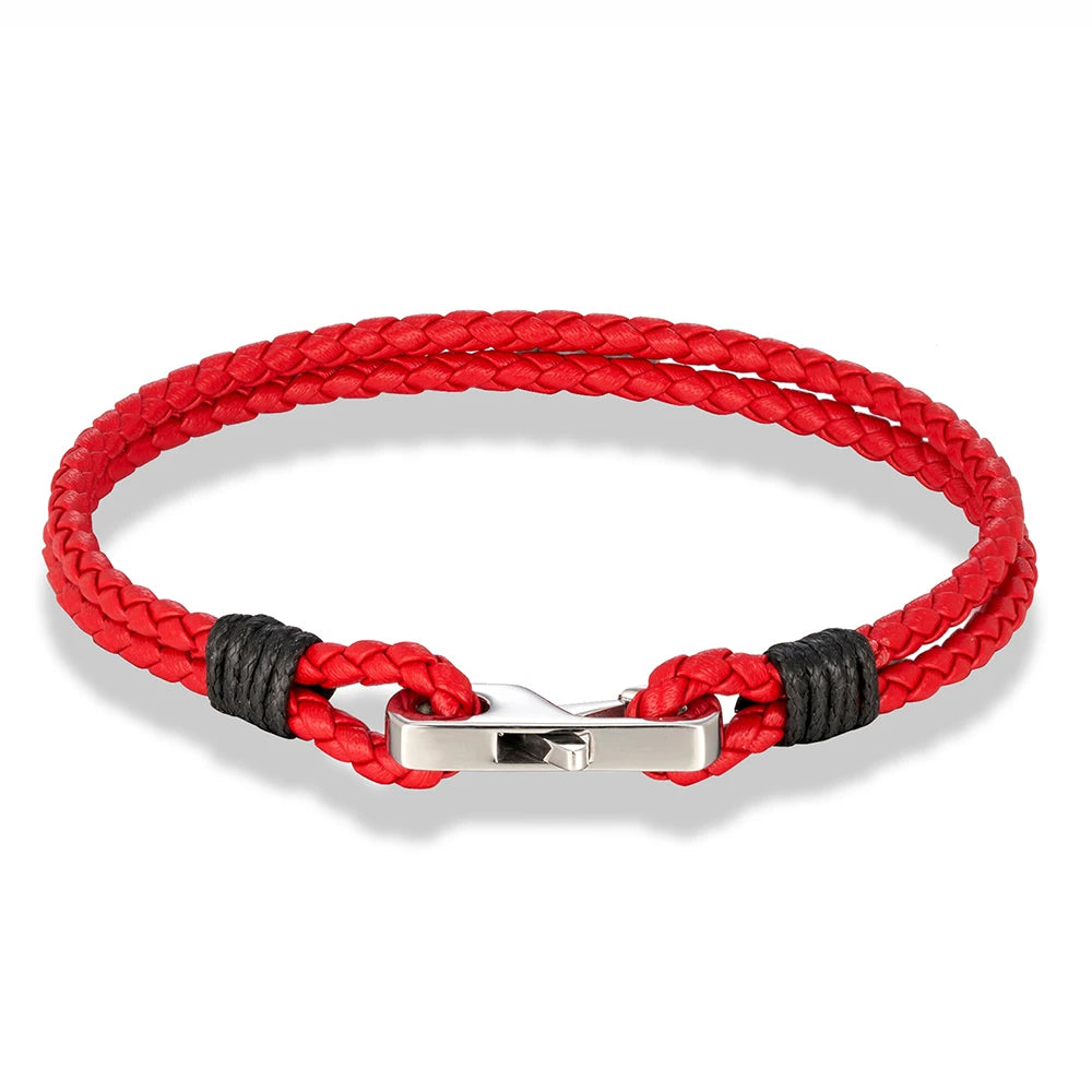 MKENDN 3MM Genuine Leather 316L Square Buckle Bracelet for Men Mature Stable  Elegant Design Personalized Perfect Gift for Men