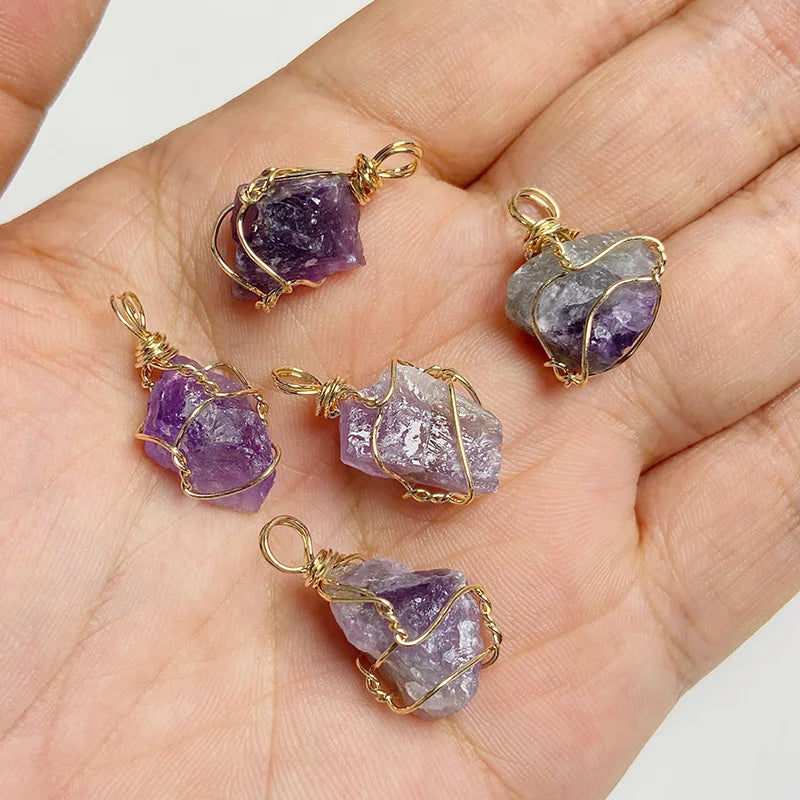 5pcs Natural Rough Stone Pendant Irregular Shape Healing Amethysts Labradorite Agat Quartz Pendants For DIY Handmade Necklace