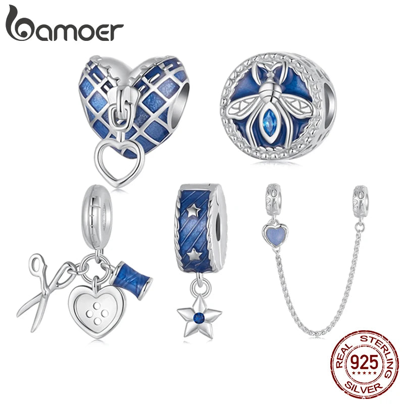BAMOER Tailor Set Serie 925 Sterling Silber Denim Stern Charm Perle passend für Original Armband DIY Bamoer Charm zur Schmuckherstellung